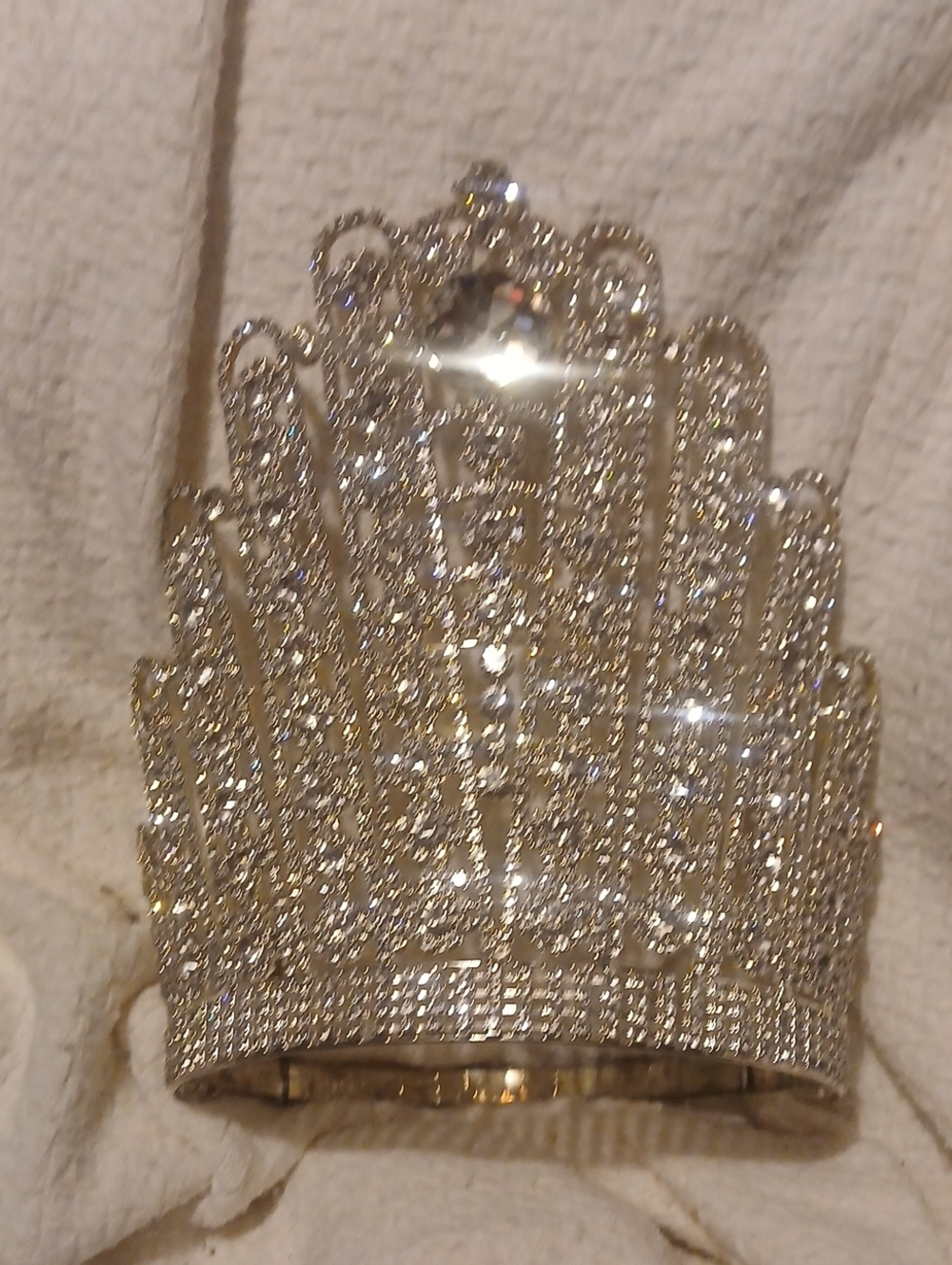 Rhinestone Crystal Pageant Crown - Silver 8.5" tall adjustable  near mint